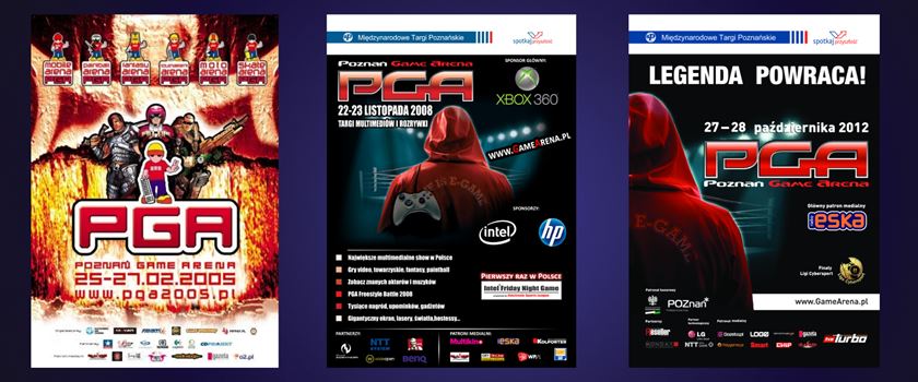 Archiwalne plakaty Poznań Game Arena z lat 2005, 2008 i 2012