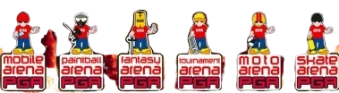 Maskotki stref z pierwszych edycji PGA: Mobile, Paintball, Fantasy, Tournament, Moto i Skate Arena